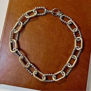 Talbots Women’s Two-tone Silver Gold Link Bold Statement Chocker Necklace NWOT